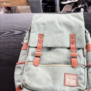 Mancio Wenjie Laptop Backpack Green Brown USB Charging Port Bottle Pocket